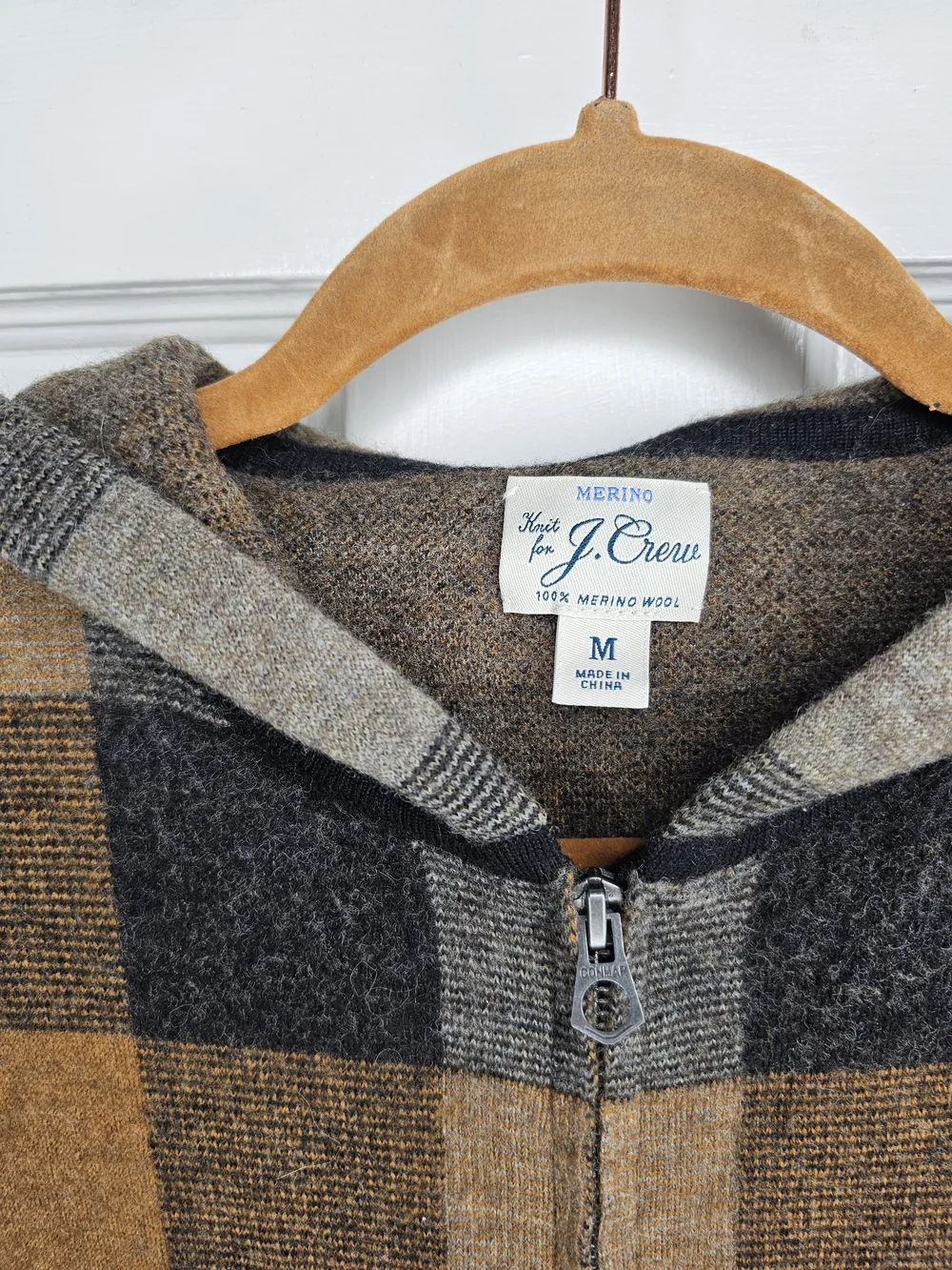 J. Crew Merino Wool Plaid Half-Zip Hoodie Sweater